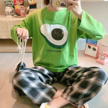 

2020 Hot Sale Cotton Pajamas Sets For Women Stylish Cartoon Pijamas Long Sleeves Long Pans Ladies Cute Pyjamas Casual Homewear