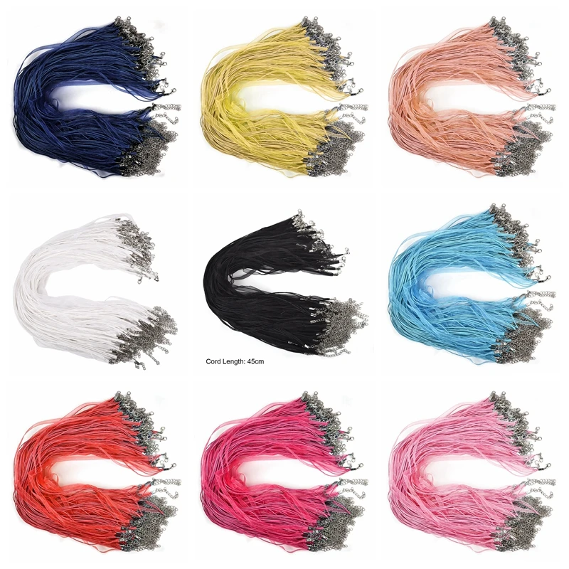 

10pcs 45cm Organza Ribbon Rope Waxen Cord String Lobster Clasp For DIY Pendant Necklace Bracelet Jewelry Making Findings