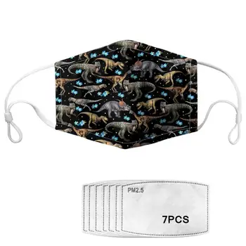 

INSTANTARTS Dinosaur Flower Pattern Adult Face Masks Anti Dust Windproof Mouth-muffle Washable Hygiene Mask Non-disposable