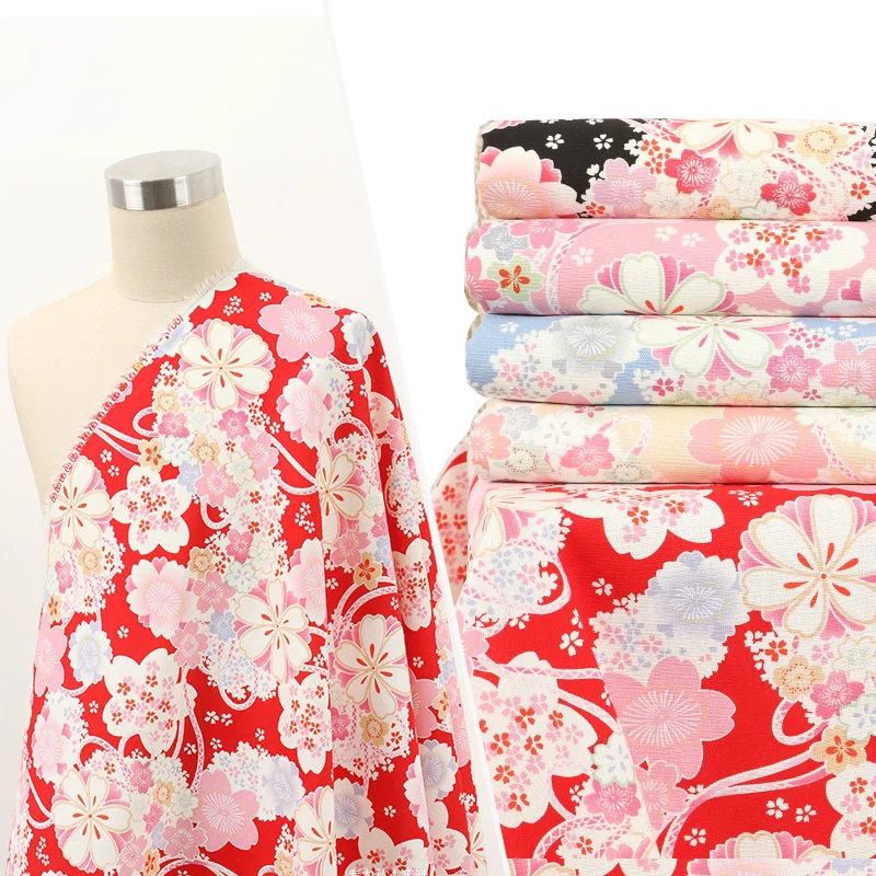 

Cotton Fabric Japanese Style Sakura Sewing Fabrics Cherry Blossom Bronzing Fabric For Kimono Patchwork Needlework Accessories