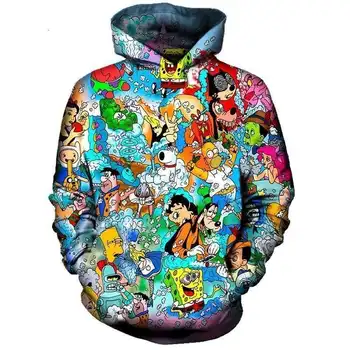 

PLstar Cosmos US Szie Fashion men hoodies 90s Cartoon Gang Character collage 3D Printed Hoodie Unisex streetwear Hood Sweatshirt