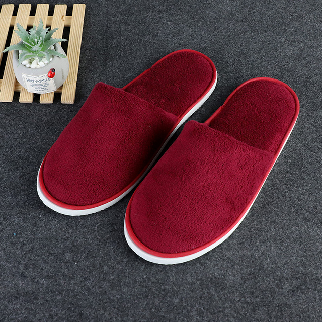 Womens Fur Slippers Disposable Solid Color Slippers Multi-colored Hotel Slippers Coral Fleece  Non-slip All-inclusive Shoes