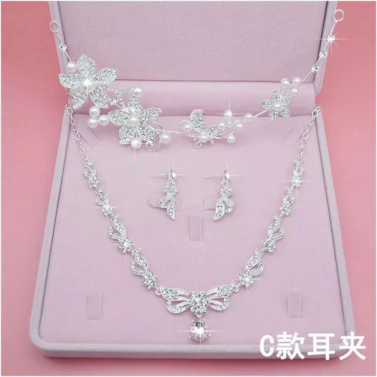 Fig Ever Girl Bling невесты аксессуары для волос диадемы, серьги ожерелье свадебные наборы - Окраска металла: Fig