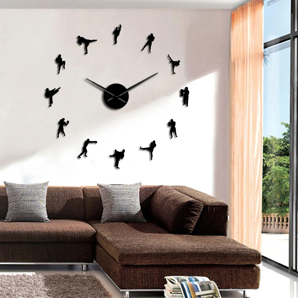 

Kickboxing Decorative DIY Big Time Clock Fighting Wall Art Kickboxer Home Decor Quiet Quartz Clock Present for Kickboxing Coach