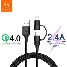 Mcdodo 2 в 1 usb type C кабель для iPhone XS MAX XR X 8 7 Быстрая зарядка USB C кабель для samsung Xiaomi телефон зарядное устройство Шнур данных