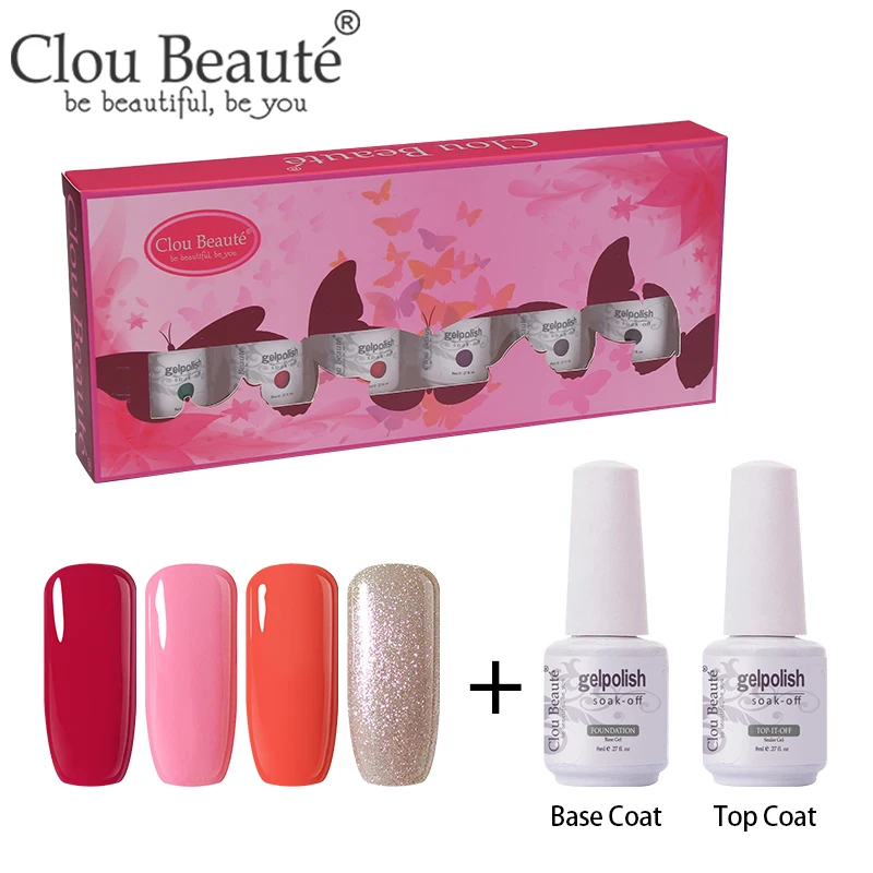 ZH45 Clou Beaute 6 шт. Гель-лак для ногтей Светодиодный УФ-гель впитывающий ногти гель основа и не протирать верхнее покрытие Гель-лак Полупостоянный гель-краска набор - Цвет: ZH45
