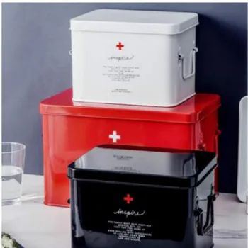 

Double Layer First Aid Kit Household Medical Storage Box Metal Drug Collection Organizer Family Sanitary Medicine Box WJ824