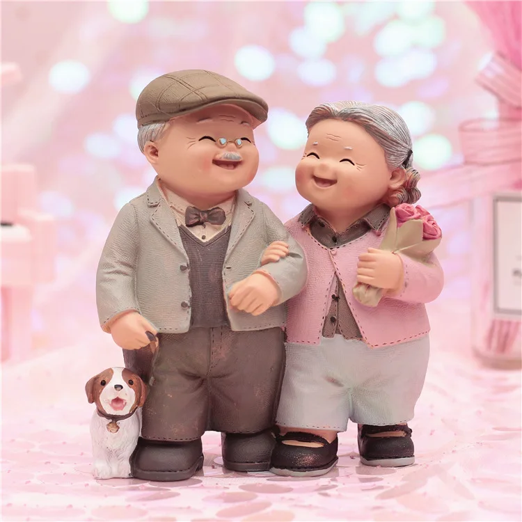 Kawaii Figures Chair Book Grandma Grandpa Old Couple DIY Mini Fairy Doll Couple Gift Figurines Miniature - Цвет: 8