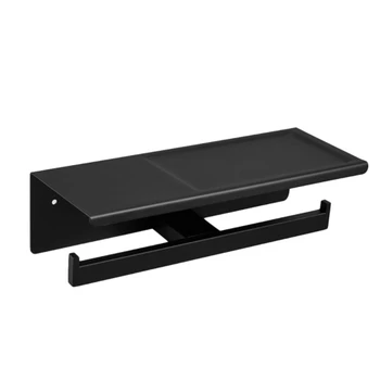 

Toilet Paper Holder with Shelf - Stainless Steel Toilet Roll Holder Self Adhesive Or Wall Mounted for Bathroom Black