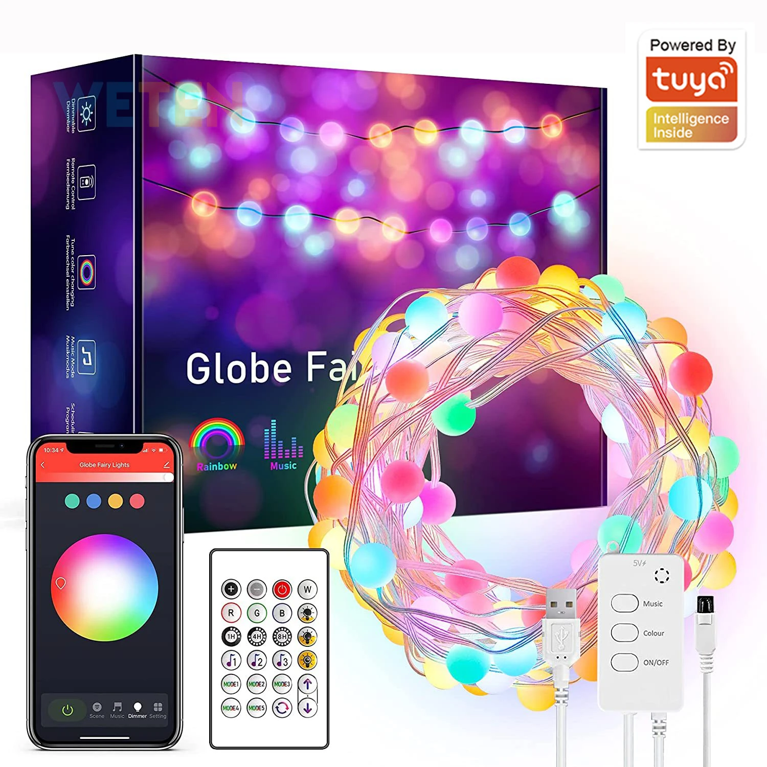 Светодиодная лента Tuya Wifi RGB Christmas Fairy String Light синхронизация музыки RF Remote