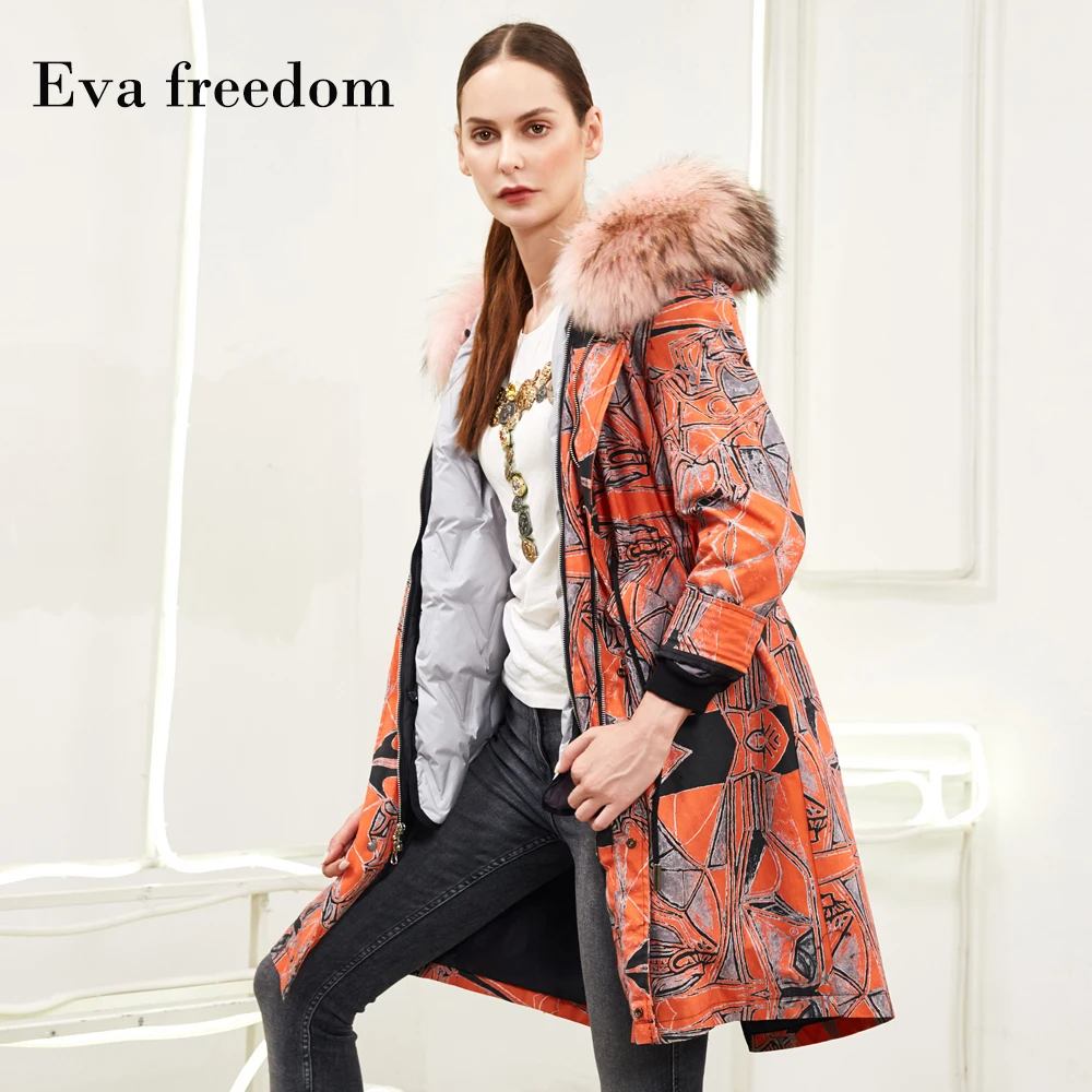 Eva Freedom европейский и американский Модный высококачественный натуральный меховой воротник Parker пуховое Платье женское