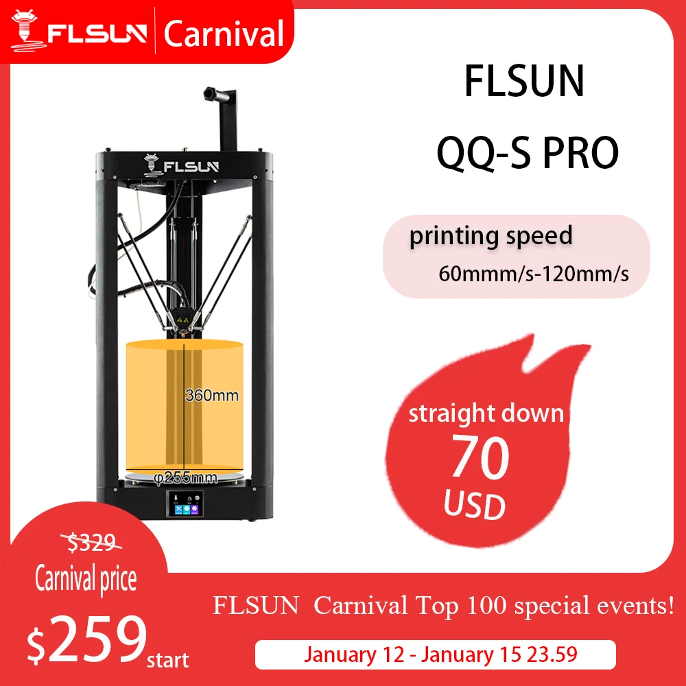Высокоскоростной 3D-принтер FLSUN QQ-S-PRO большой размер 255*360 мм Kossel Delta сенсорный экран
