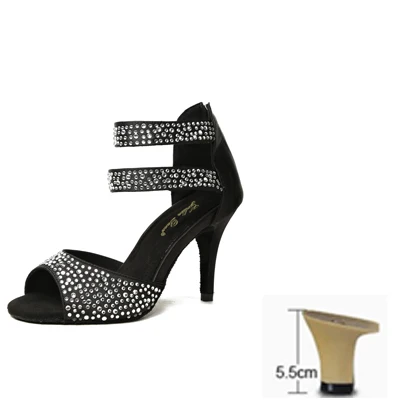 5.5cm heel Профессиональная высококачественная атласная обувь для латинских танцев, Встроенные стразы, женская обувь для сальсы, Танго, обувь на каблуках - Цвет: 5.5cm heel