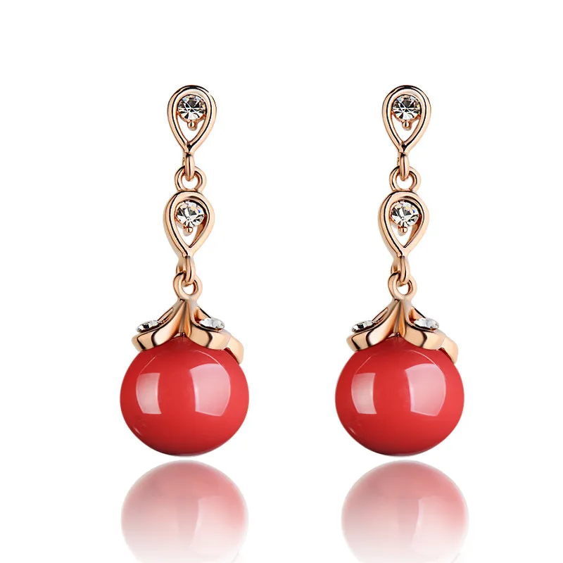 Серьги Коралл Коралловые Серьги Красные Серьги Гвоздики Серьги Женские Серьги Висячие Сережки с Камнем Позолоченые Украшения Женские Корейская Мода
