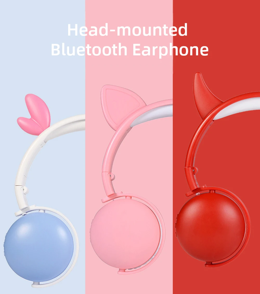 Наушники с кошачьими ушками Bluetooth 5,0 милый шумоподавление 3,5 мм разъем микрофона для iPhone XS макс. для планшетов Компьютерная гарнитура складной бас