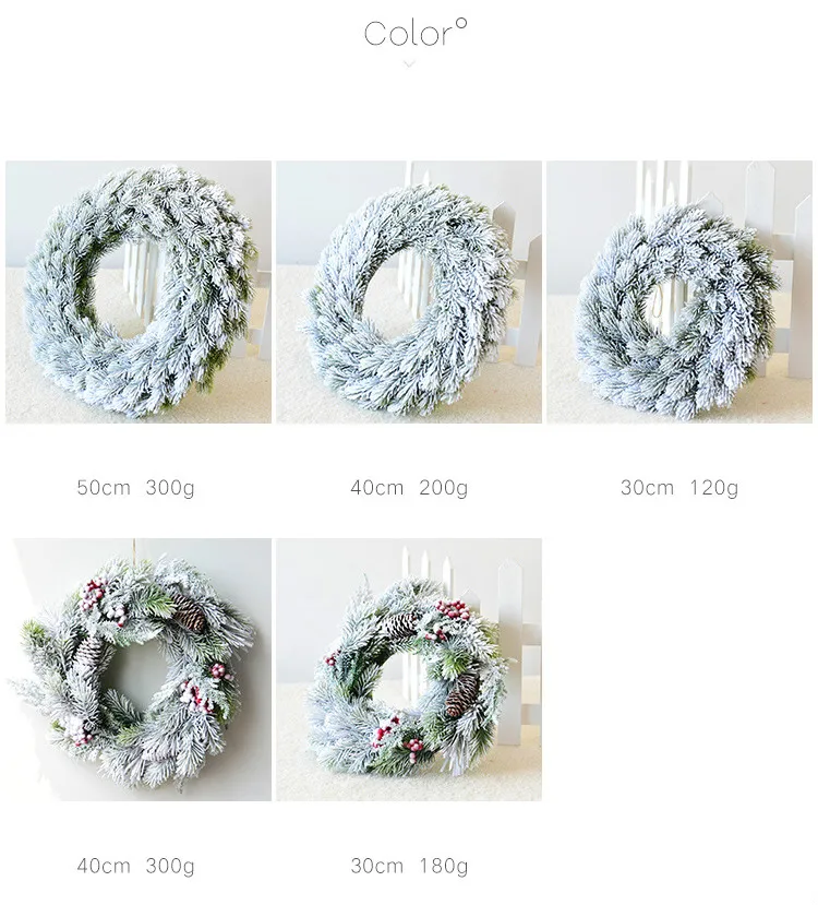 Home Christmas Decorations Mori Snow Christmas Wreath Flocking Cedar Christmas Door Hanging European Decoration Merry Christmas