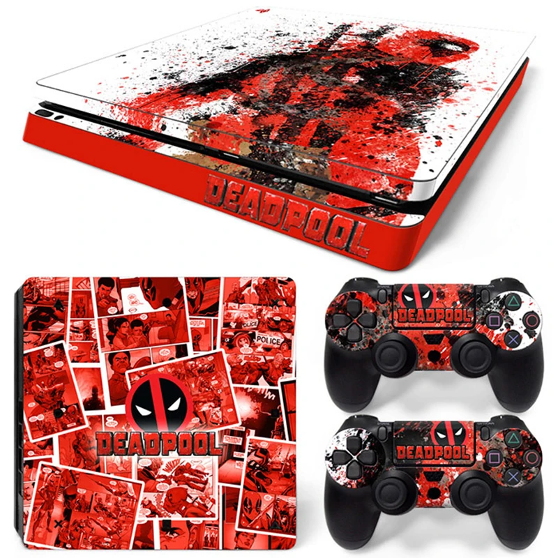 Marvel Spider Man Deadpool Sticker Cover Wrap Protector Skin For Sony PS4 Slim Console & 2PCS Controller Skin Decal For PS4 Slim 