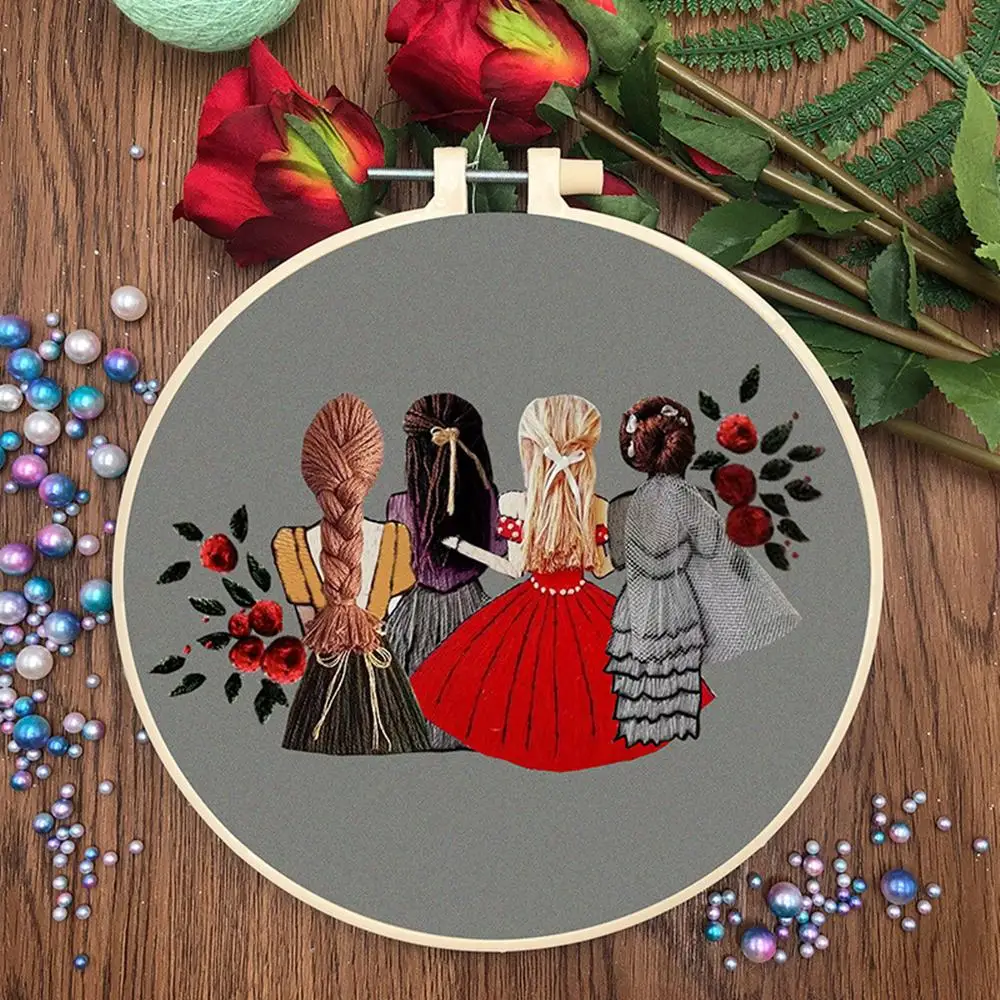 Cute Girls Embroidery Kit Cross Stitch Kit Beginner Ribbon Painting Handwork Needlework Sewing Supplies Borduurpakket Kruissteek
