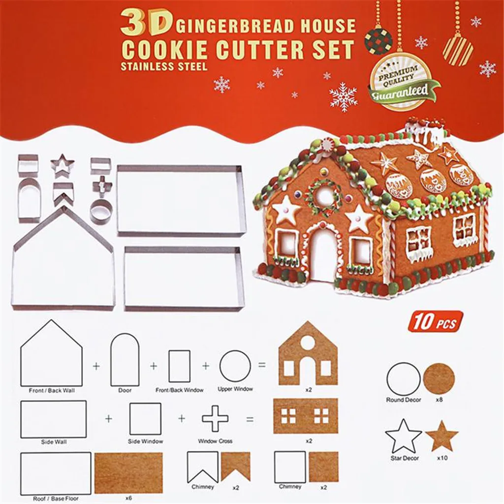3D Stainless Steel Christmas Gingerbread House Cookies Cutter Molds Baking Tools 