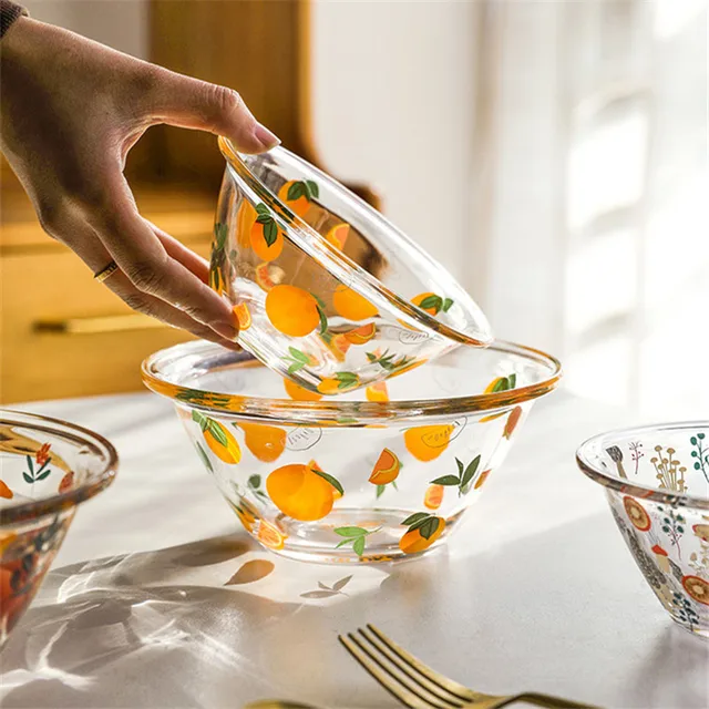 Heat Resistant Transparent Glass Flower Noodle Dessert Bowl Kitchen Salad  Cereal Soup Bowl Microwave Oven Restaurant Tableware - Bowls - AliExpress