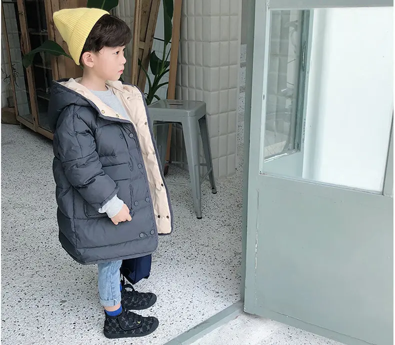 New Vintage White Duck Down Jacket For Girls 3-9 Years Fashion Beige Solid Outerwear Kids High Street Winter Long Coat Boys