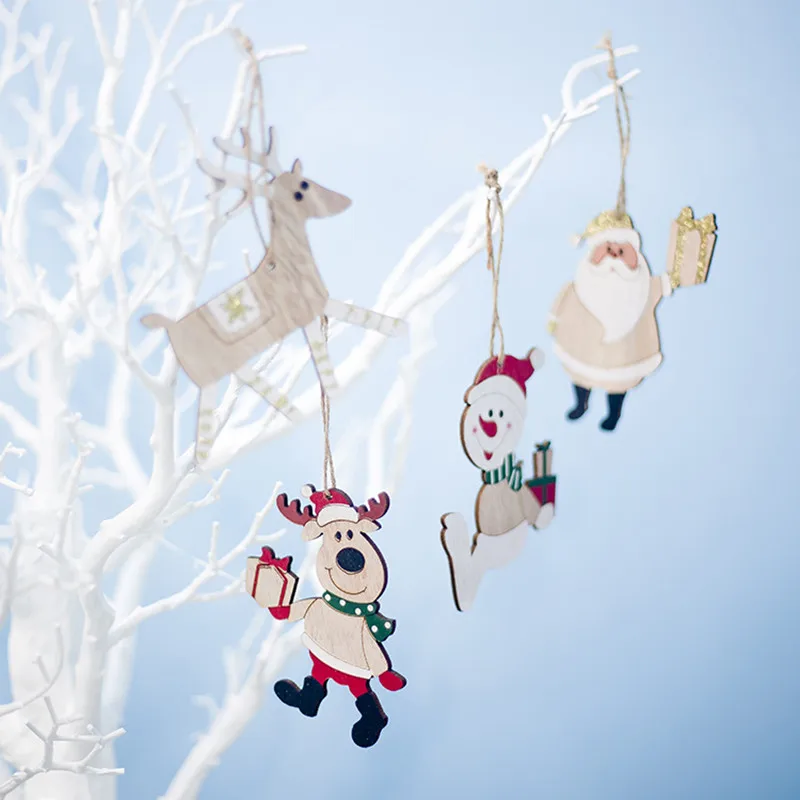4 шт. новогодние лося деревянные ремесла Подвески Украшения Noel Рождественская елка украшения для дома дети Adornos De Navidad