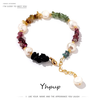 

Yhpup 2020 Natural Tourmaline Stone Natural Freshwater Pearls Beaded Bracelets Copper Colorful Jewelry Women Holiday Accessories