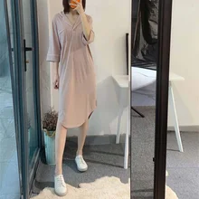 Женский пеньюар, пижамный комплект с v-образным вырезом, большие размеры, широкие, дышащие, повседневные, однотонные, с длинными рукавами, для отдыха, пижамы для женщин