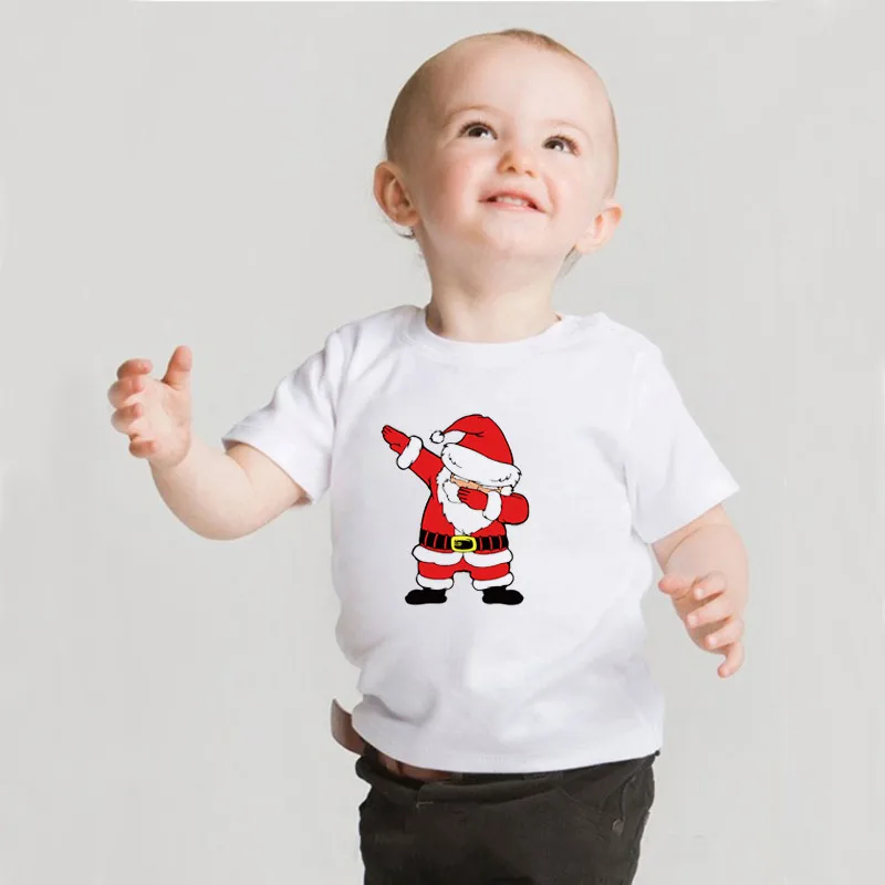 Детская футболка с принтом Санта-Клауса; футболка с короткими рукавами и круглым вырезом для маленьких мальчиков и девочек; Детские Рождественские Топы; одежда