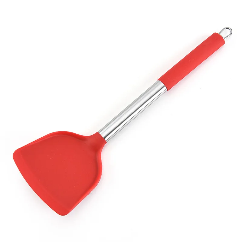 Stainless Steel+Silicone Cooking Utensil Kitchen Tools Turner Soup Spoon Strainer Pasta Server Egg Beater Spatula Food Tongs Red