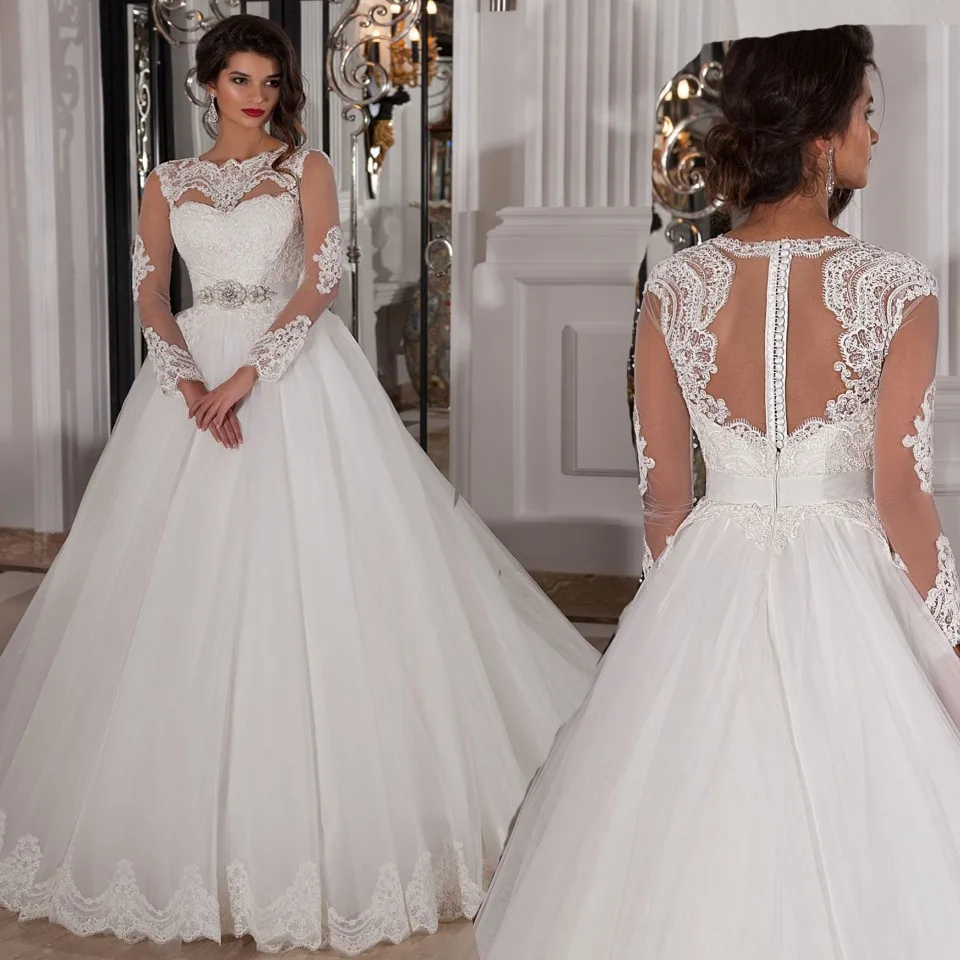 

Lace Long Sleeve See Through Corset Elegant High Neck Ball Gown 2018 New Fashion Vestido De Noiva mother of the bride dresses