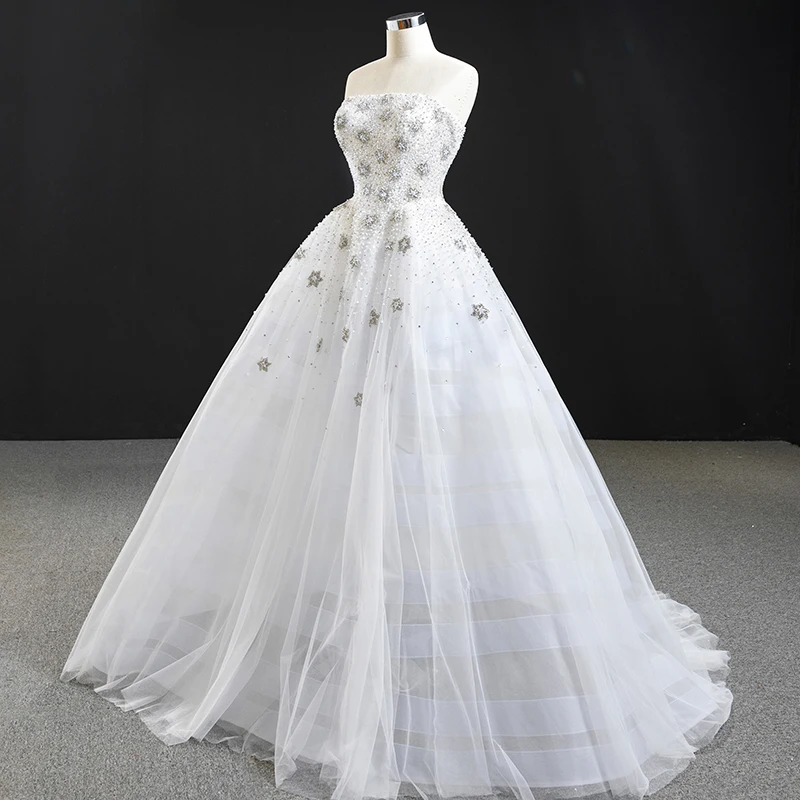 RSM67078 White Elegant Tube Top Bridal Wedding Dress Applique Print Pattern Beaded Beading Wedding Skirt Vestido Noiva 2021 4