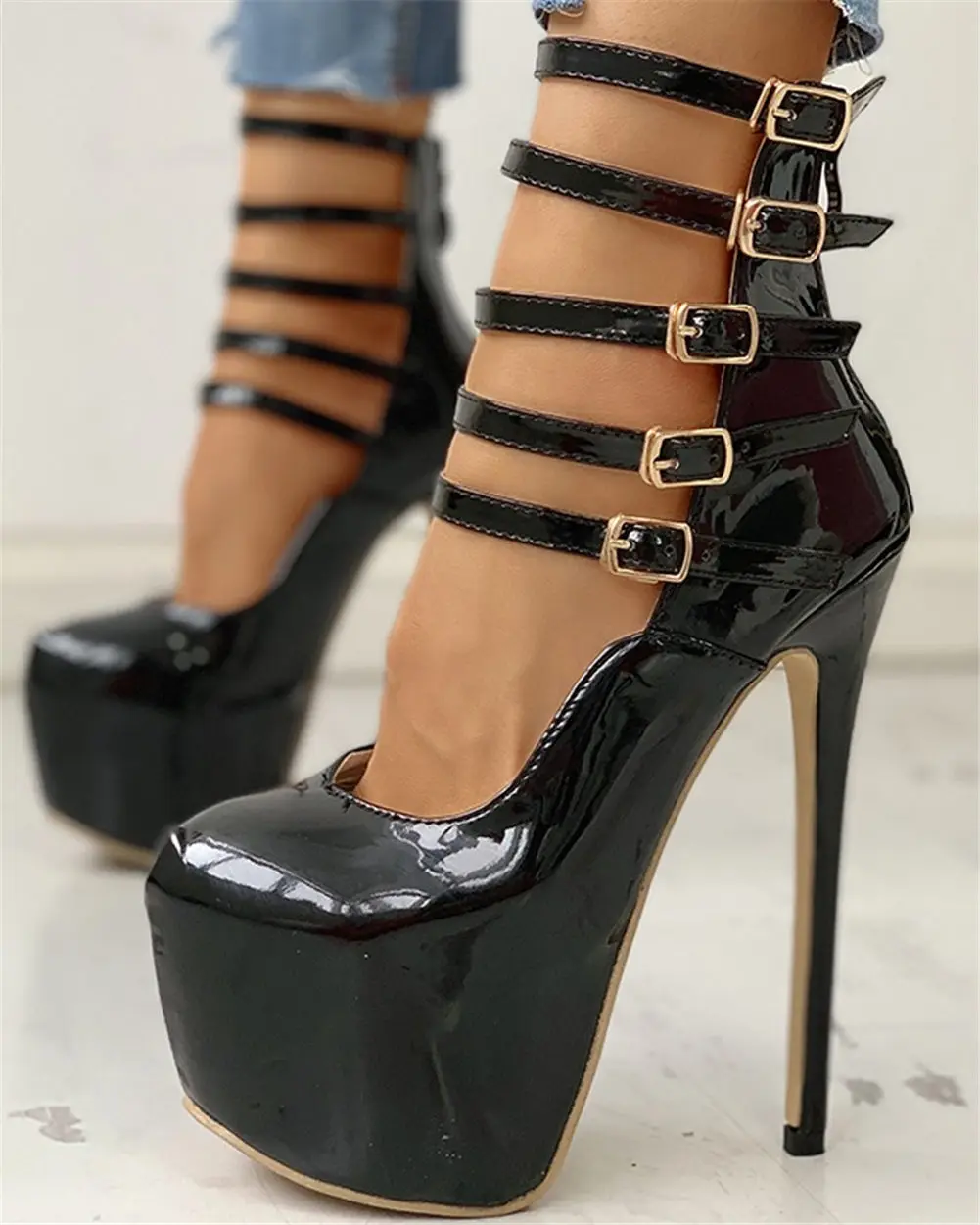 high heels with buckles