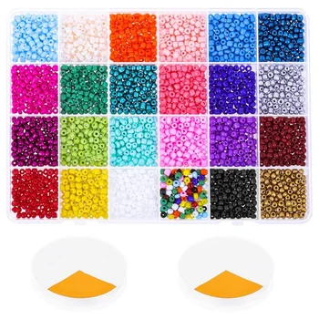

Pony Seed Beads, 24 Colors Friendship Bracelet Beads 4mm Small Rainbow Glass Beads with Elastic String for Jewelry Making Bracel