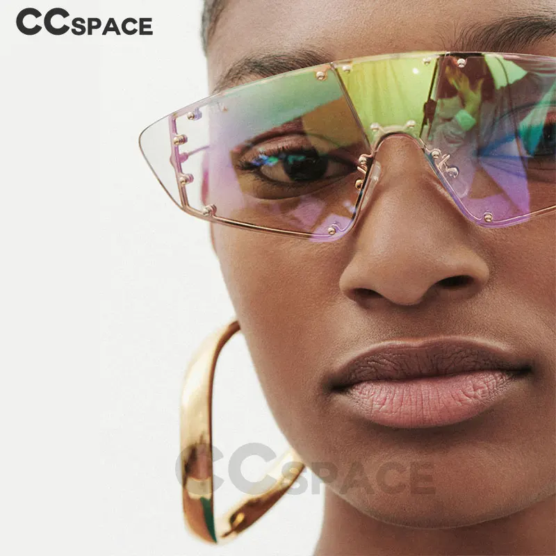 

46194 One Lens Irregular Polygon Rivet Sunglasses Men Women Fashion UV400 Glasses