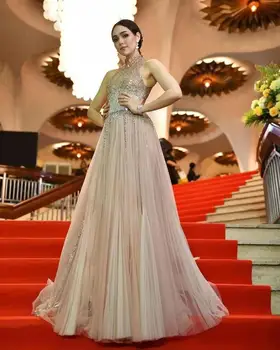 

Luxury Elegant Mesh Sequins Glitter Women Maxi Long Dress 2020 Designer Evening Catwalk Runway Party Dress Vestido