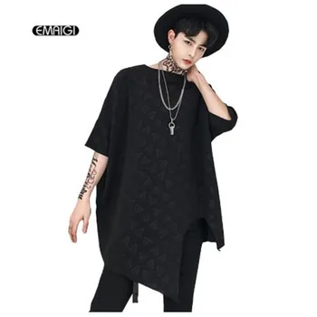

New Oversize Irregular Hem Loose T-shirt Male Fashion Hiphop Punk Gothic Style Short Sleeve Tee Shirt