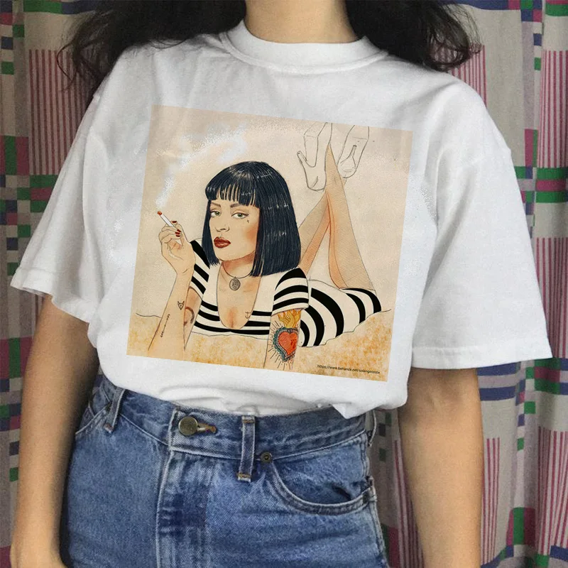 Мякоть фантастика Миа забавная футболка harajuku Винтаж ulzzang футболка 90s топы футболки tumblr женская футболка гранж корейский стиль - Цвет: 834