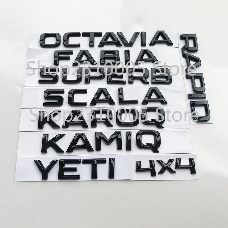 Glossy Black Letters Emblem Logo for Skoda FABIA KAMIQ KAROQ KODIAQ OCTAVIA RAPID SUPERB YETI Car Front Rear Trunk Badge Sticker