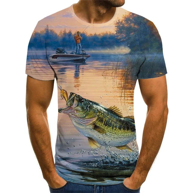 Hot selling male and female fish 3D T-shirt male fisherman