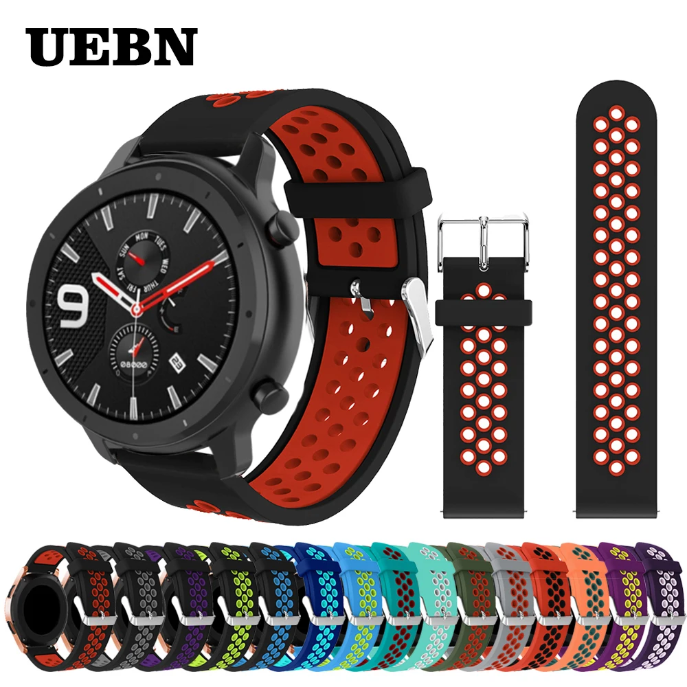 UEBN 20mm 22mm Silicone Texture Sport Band For Xiaomi Amazfit Bip/GTS Replacement Strap for Huami GTR 42mm 47mm band | Наручные часы