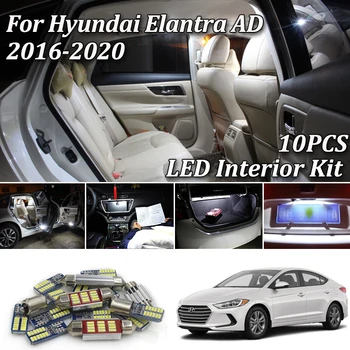 

10Pcs White Canbus led interior light Package Kit for Hyundai Elantra AD 2016 2017 2018 2019 2020 led Map Dome Trunk light