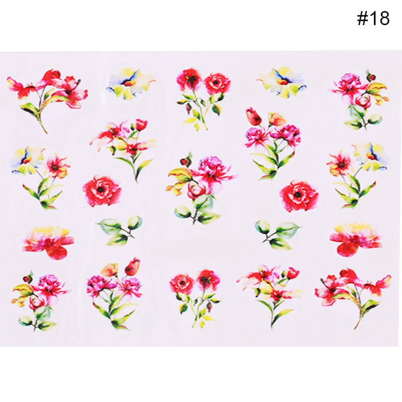 Nail Water Decals Colorful Flowers Butterfly Mixed Patterns Beauty Design Nail Art DIY Decoration Transfer Stickers Paper - Цвет: 25