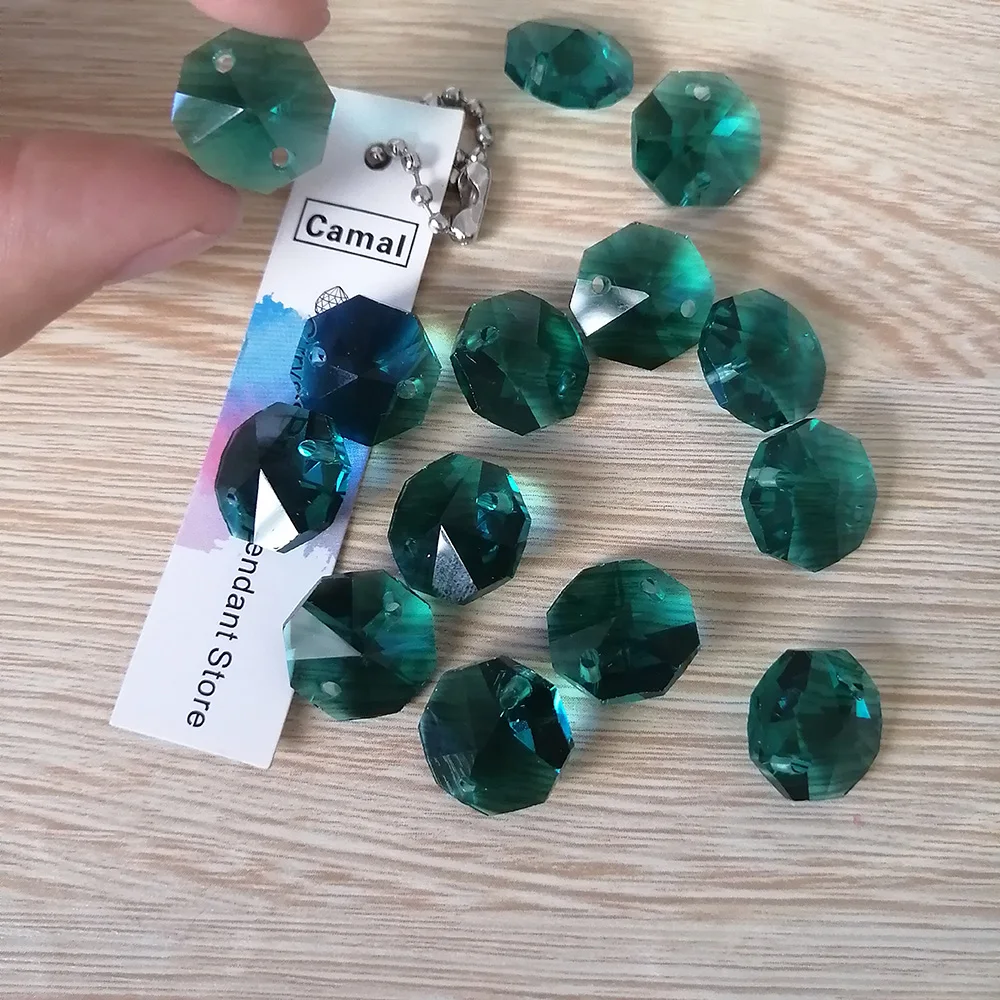 Malachite Crystal Octagonal Loose Beads Two Holes Prisms Chandelier Lamp Part Wedding Centerpiece Hanging 20pcs