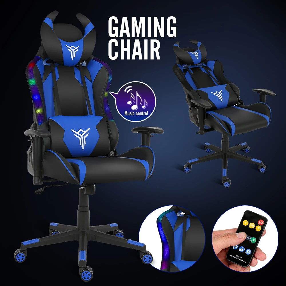  RGB Racing Gaming Chair LED Lighting Computer Chair Ergonomic Adjustable Swivel Task Chair Headrest