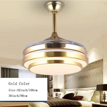 Lamps Lights Ceiling-Fan Modern Bedroom Remote-Control-36 Led 42inch Gold Lumiere Silver