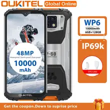 OUKITEL WP6 Smartphone 6G RAM 128G ROM 6.3"  Octa Core IP68 Waterproof 9V/2A 10000mAh Battery 48MP Triple Camera Mobile Phone