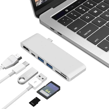 

USB 3.0 Type-C 6 in 1 Type-C Hub Classic Colors Simple Enduring HDMI TF Memory Card Reader Adapter for Windows