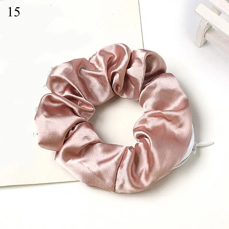 Laser Zipper Scrunchies Elastic Silk Print Hairbands Girls Headwear Ponytail Holder Pocket Hair Ring With Zip Hair Accesories large claw hair clips