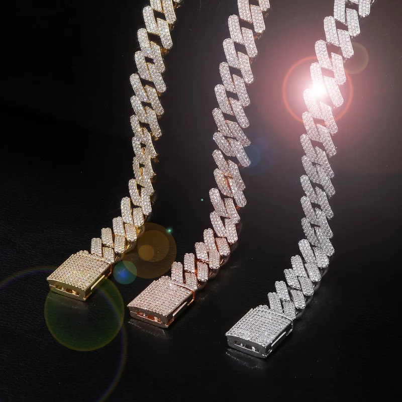 Comprar TOPGRILLZ 20mm Miami nueva caja de cierre Cadena de eslabón cubano pesado helado collar de circón gargantilla Bling joyas de Hip hop para hombres